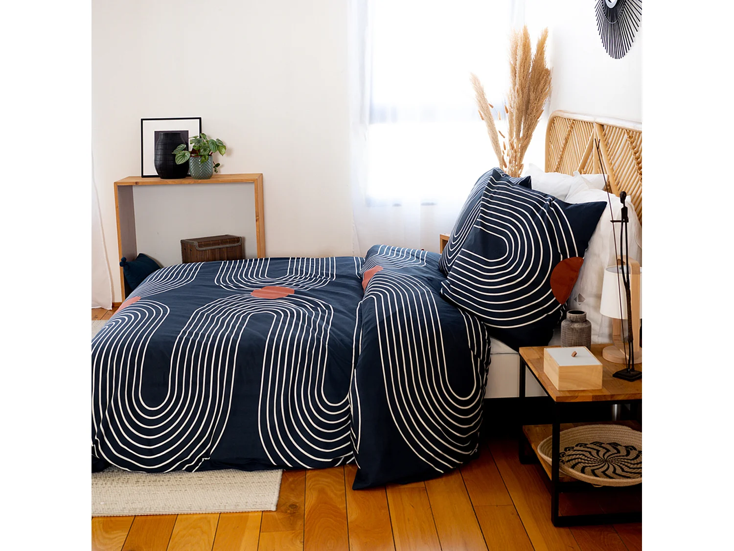 Parure de lit 240x220 cm coton BCI adouci CUTS Bleu 3 pièce