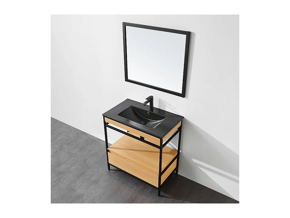 Meuble salle de bain UNIK largeur 80 cm en métal noir avec vasque céramique noire