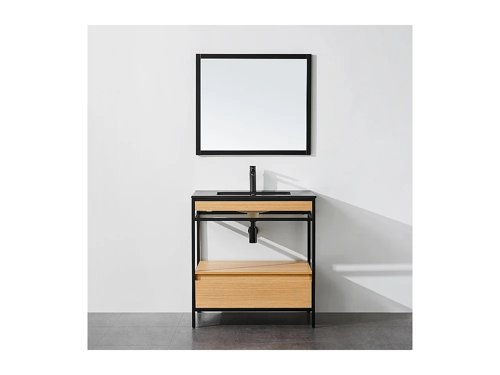 Meuble salle de bain UNIK largeur 80 cm en métal noir avec vasque céramique noire