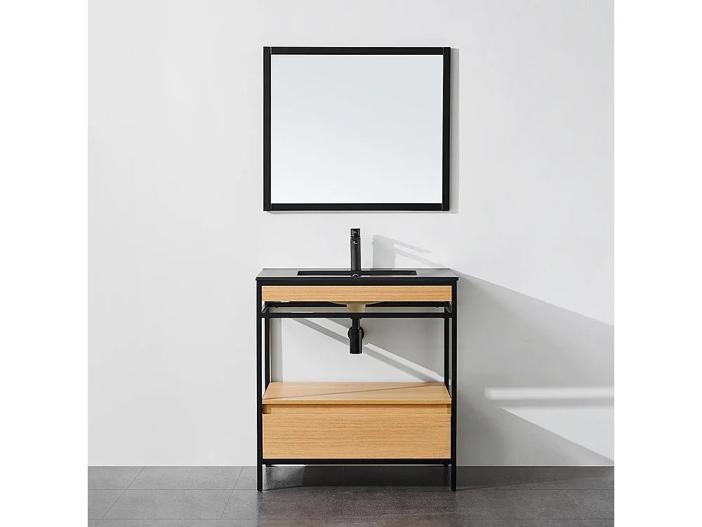 Meuble salle de bain UNIK largeur 80 cm en métal noir avec vasque céramique noire