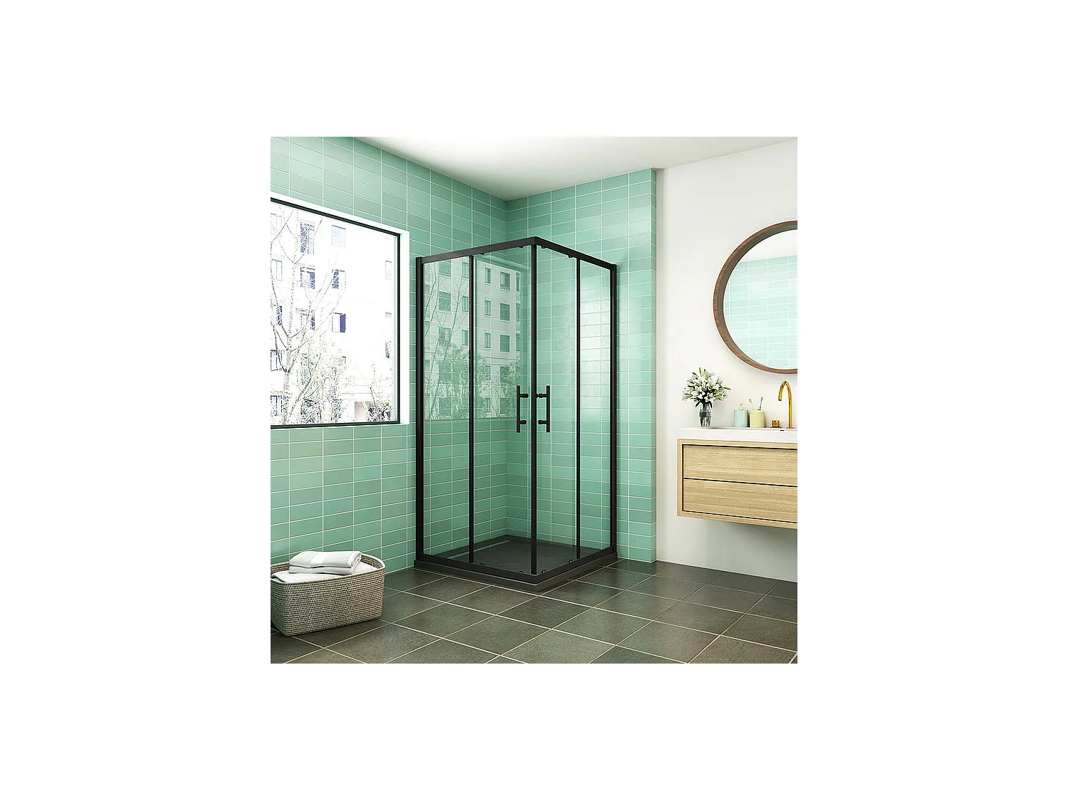 Cabine de douche 90x90x200cm cabine de douche coulissante en verre anticalcaire et le modèle noir mat Hauteur 200cm