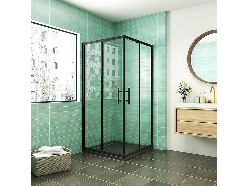 Cabine de douche 90x90x200cm cabine de douche coulissante en verre anticalcaire et le modèle noir mat Hauteur 200cm