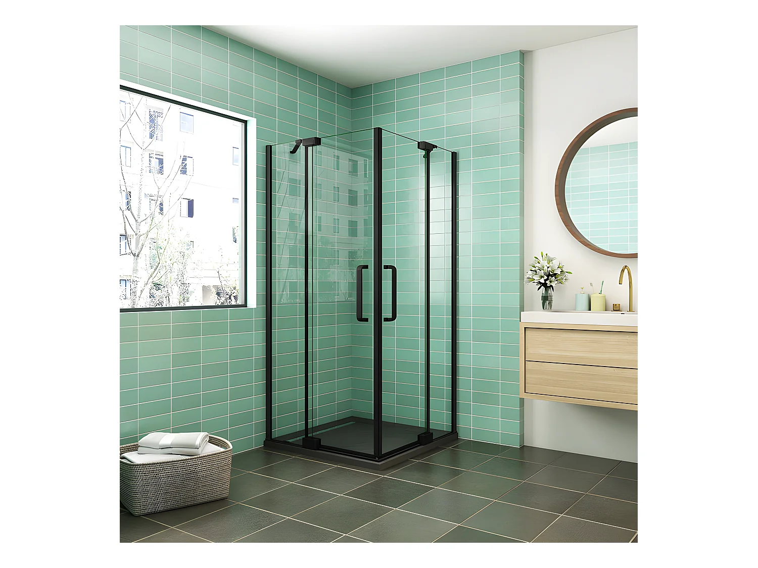 Cabine de douche Noire 120x120x195cm cabine de douche battante l'accès d'angle en 8mm verre anticalcaire