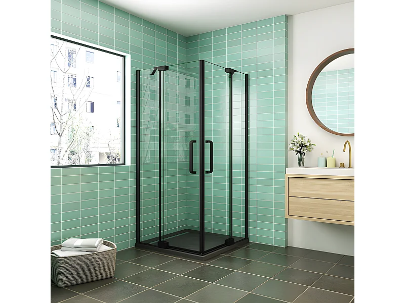 Zwarte douchecabine 120x120x195cm scharnierende douchecabine hoektoegang in 8mm antikalkglas