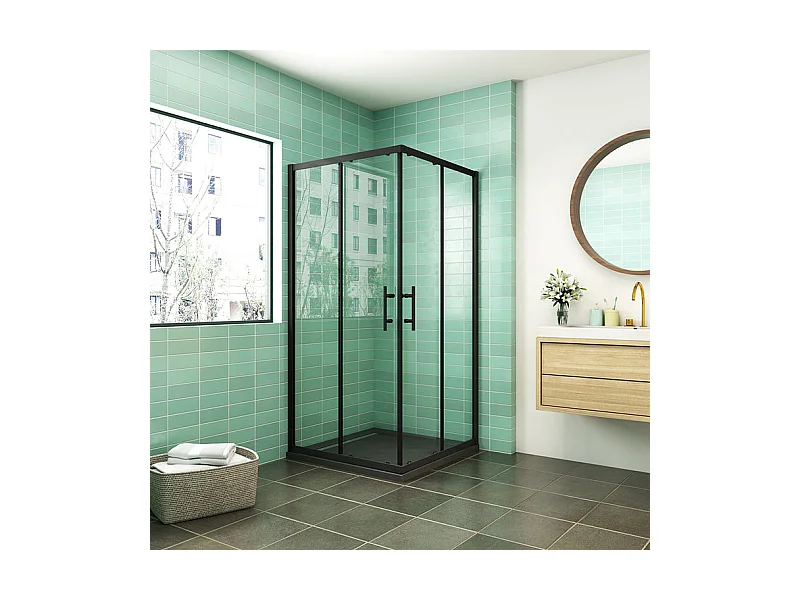 Cabine de douche 80x80x200cm cabine de douche coulissante en verre anticalcaire et le modèle noir mat Hauteur 200cm