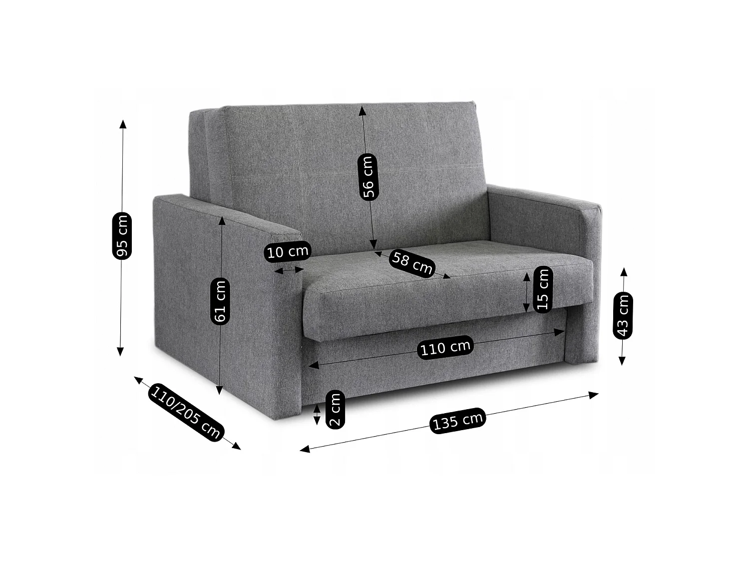 SET 2xPoltrona doppia da notte MILAN 2 grigio