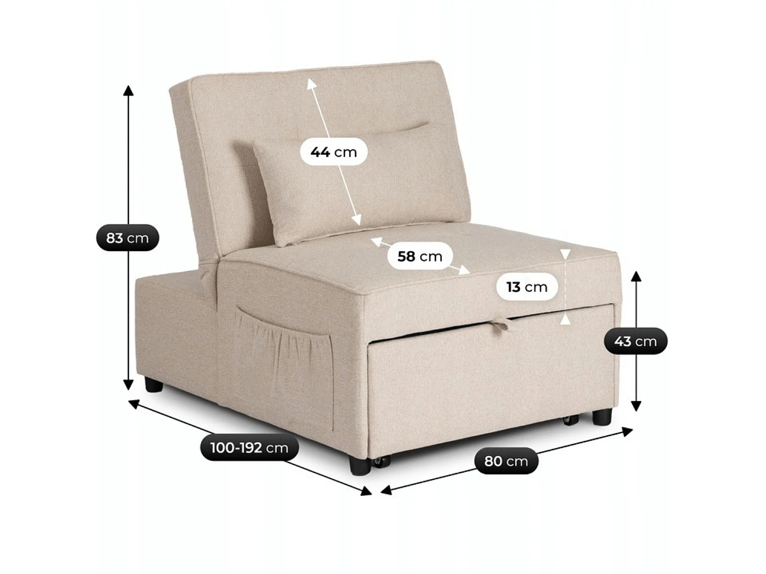 Poltrona Reclinável IBERIS 80 cm Bege
