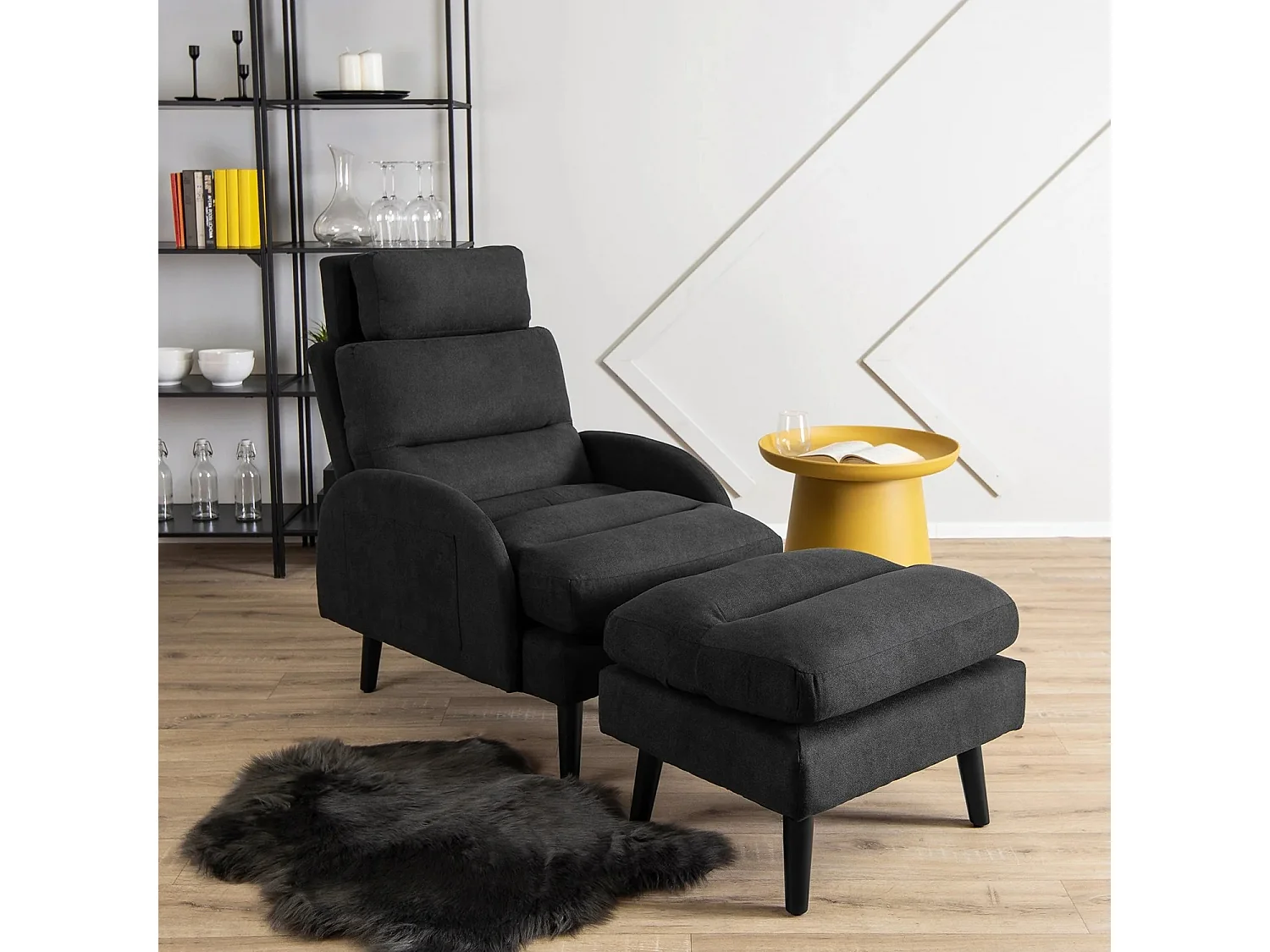 Lounge-recuderbar fåtölj med pouf HENRY Black