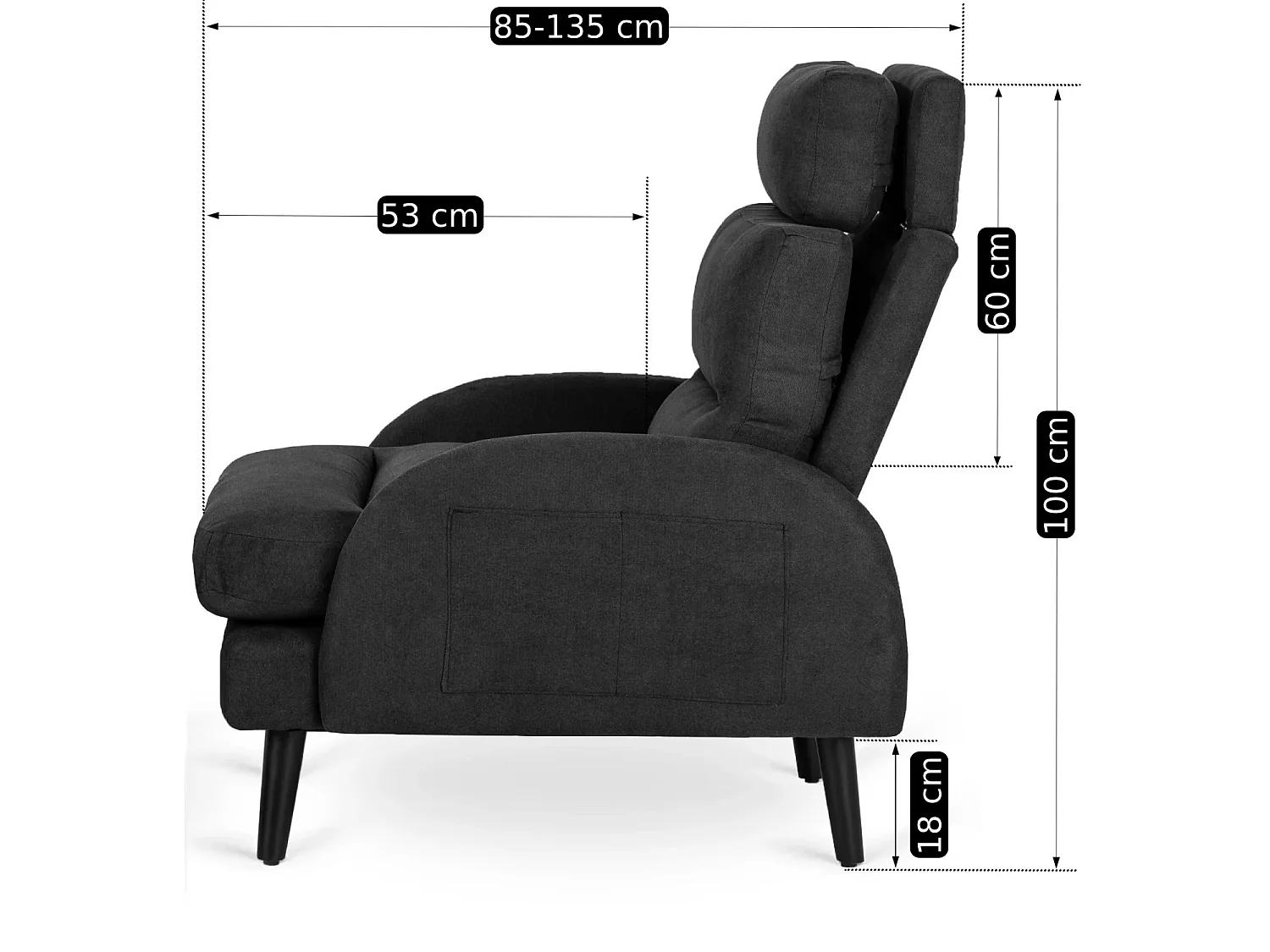 Lounge-recuderbar fåtölj med pouf HENRY Black