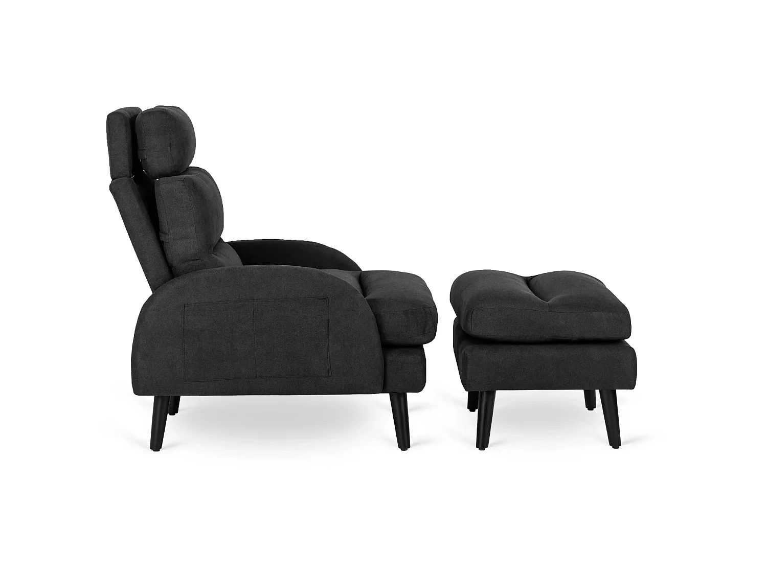 Lounge-recuderbar fåtölj med pouf HENRY Black