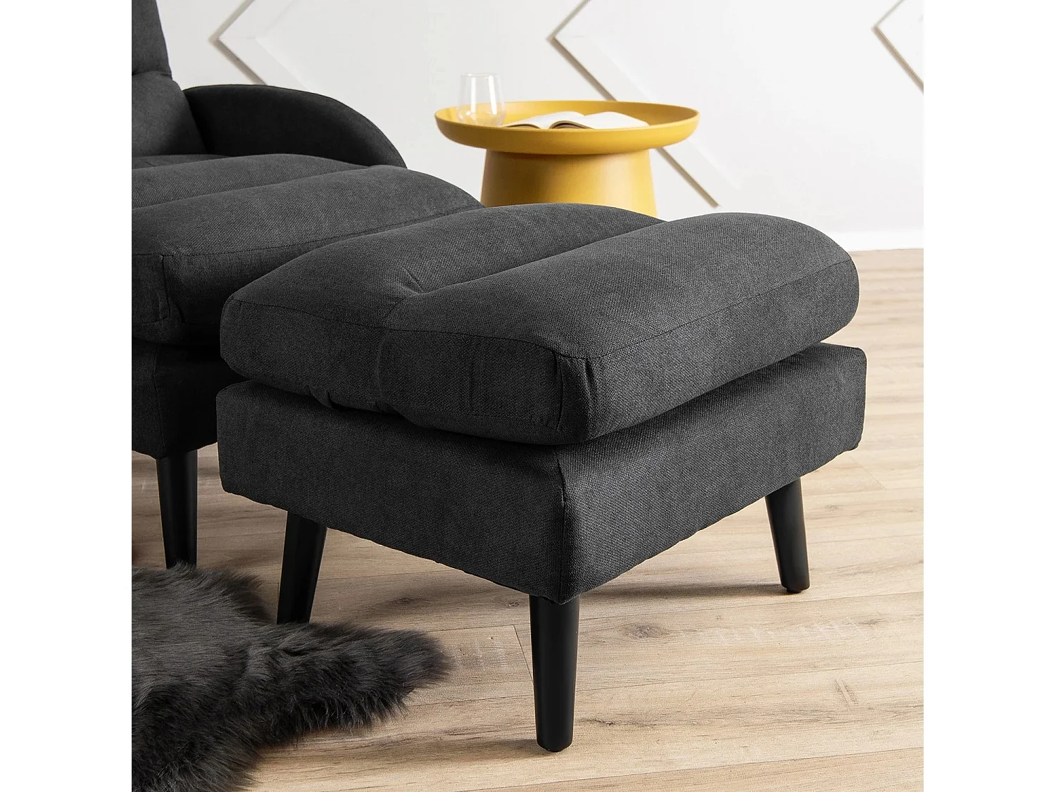 Lounge-recuderbar fåtölj med pouf HENRY Black