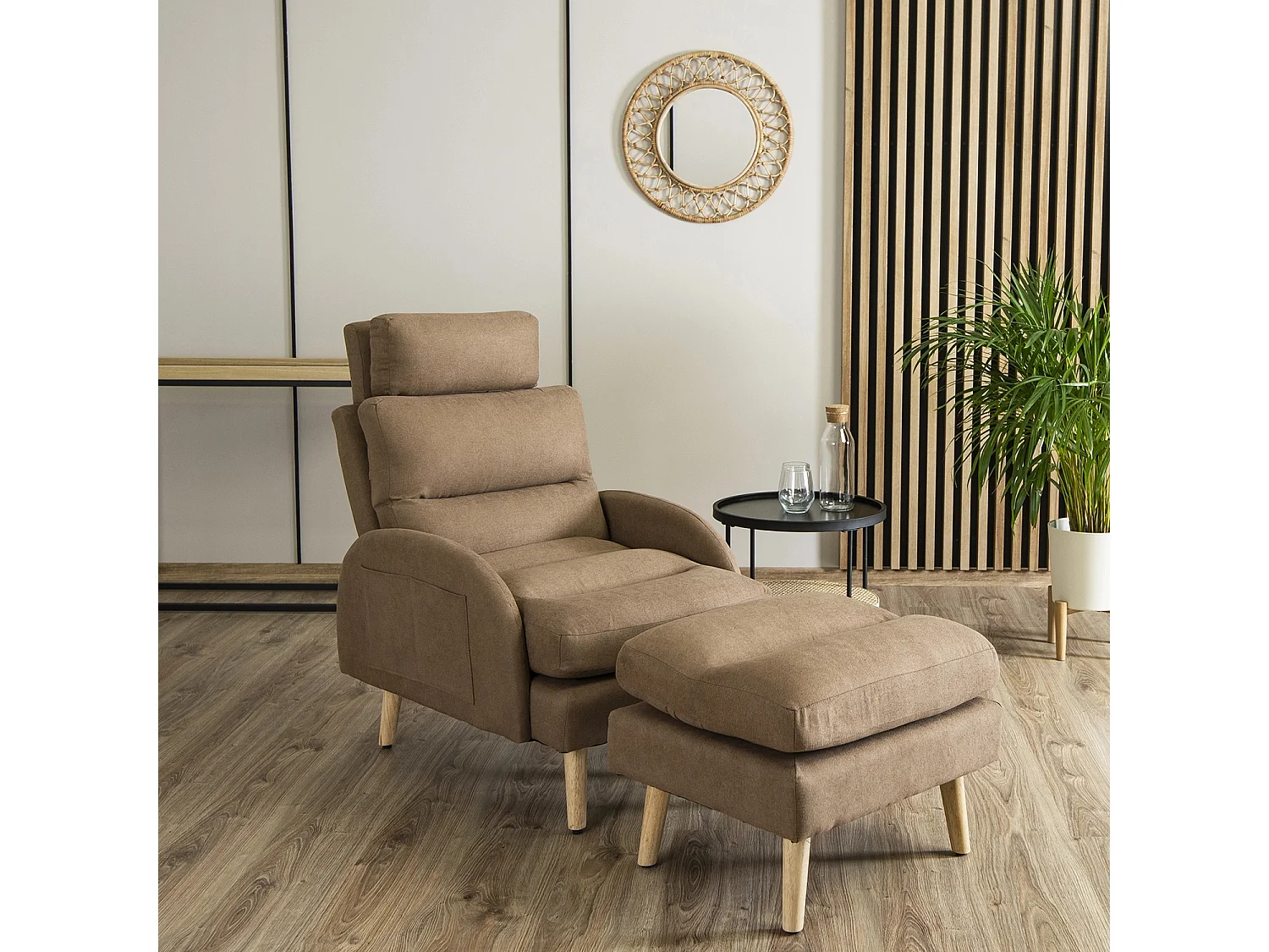 Poltrona Reclinável de Lounge com Pouf HENRY Brown