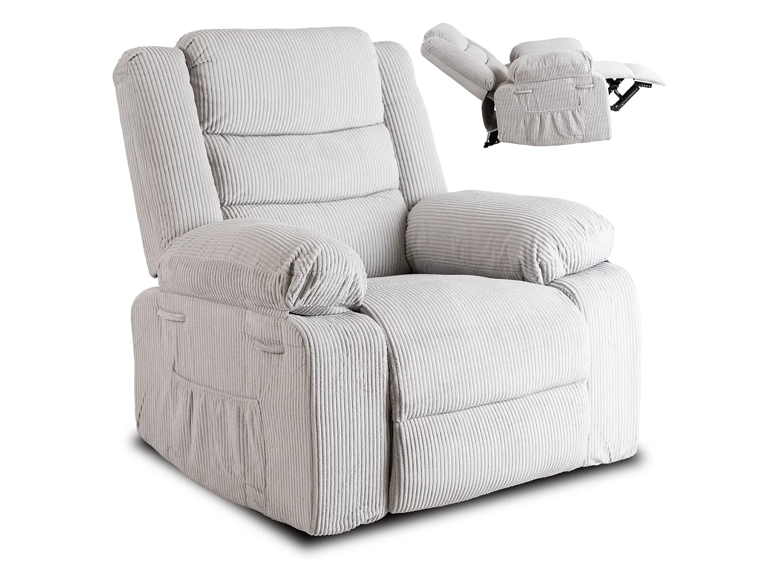 Fauteuil inclinable ARTURO Fauteuil inclinable Fauteuil Reclinable Fauteuil Côtelé Gris