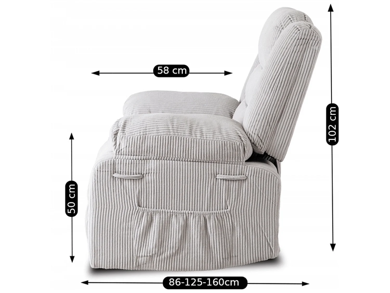 Fauteuil inclinable ARTURO Fauteuil inclinable Fauteuil Reclinable Fauteuil Côtelé Gris