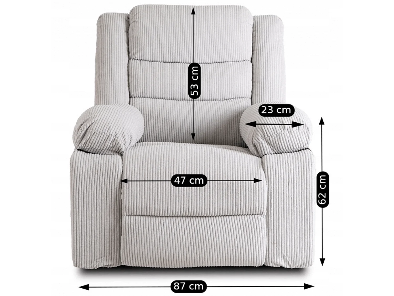 Fauteuil inclinable ARTURO Fauteuil inclinable Fauteuil Reclinable Fauteuil Côtelé Gris