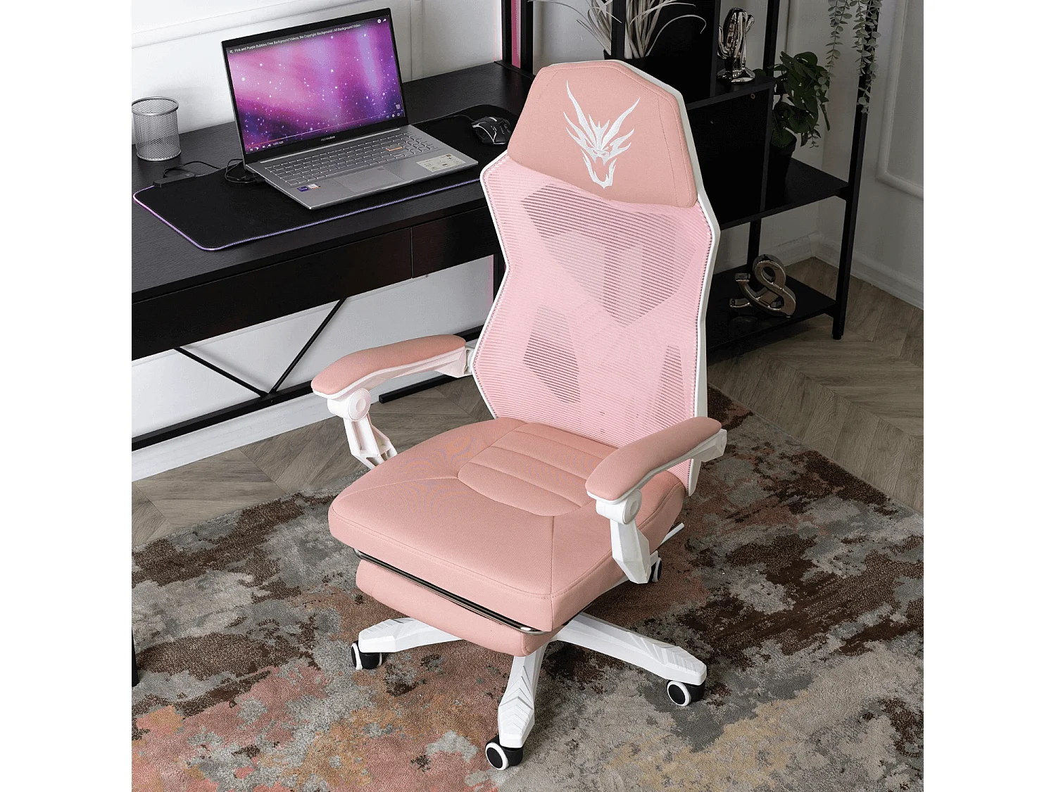 Chaise pivotante BING Gaming rose/blanc