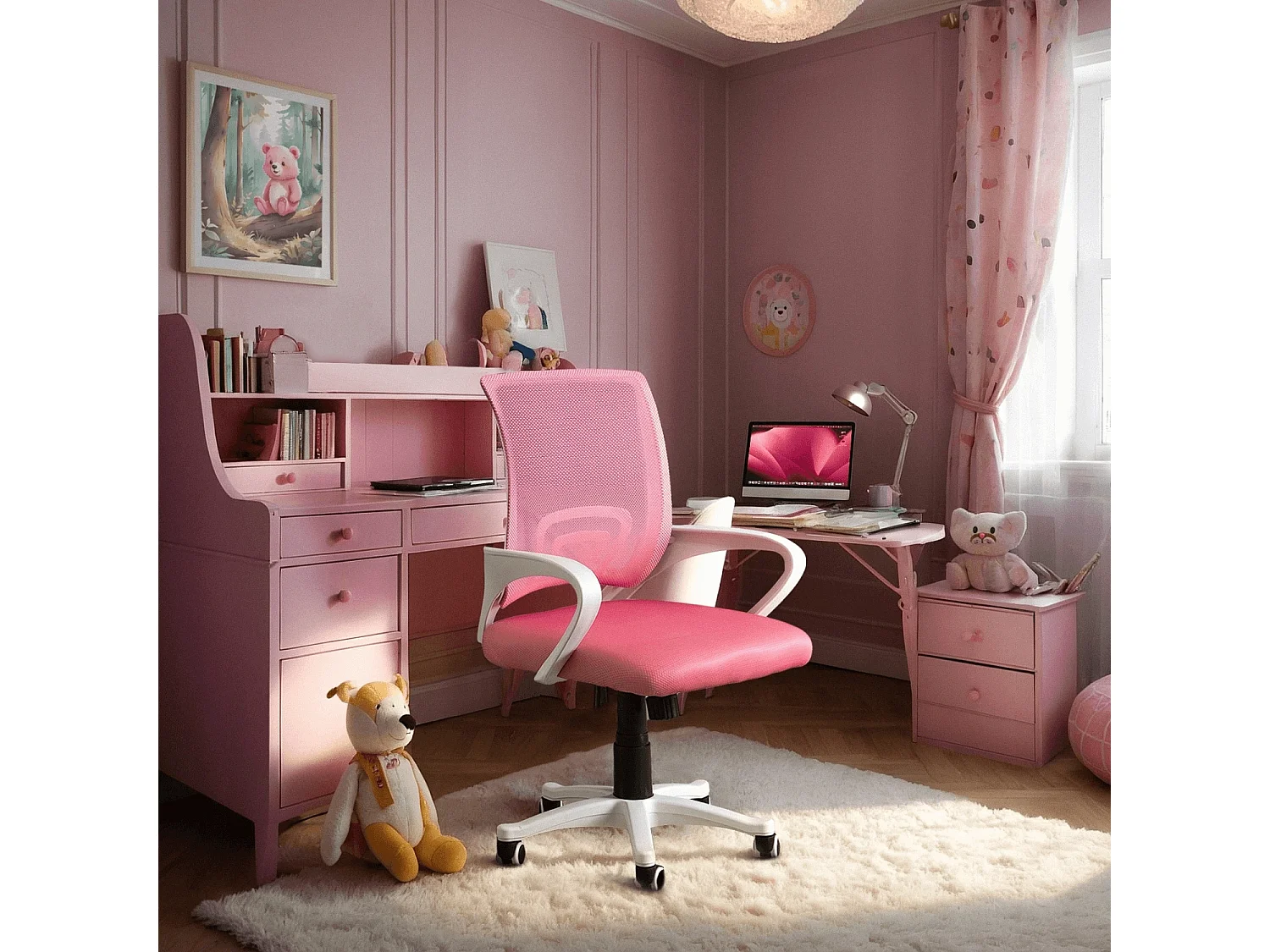 Chaise pivotante de gaming NATE rose