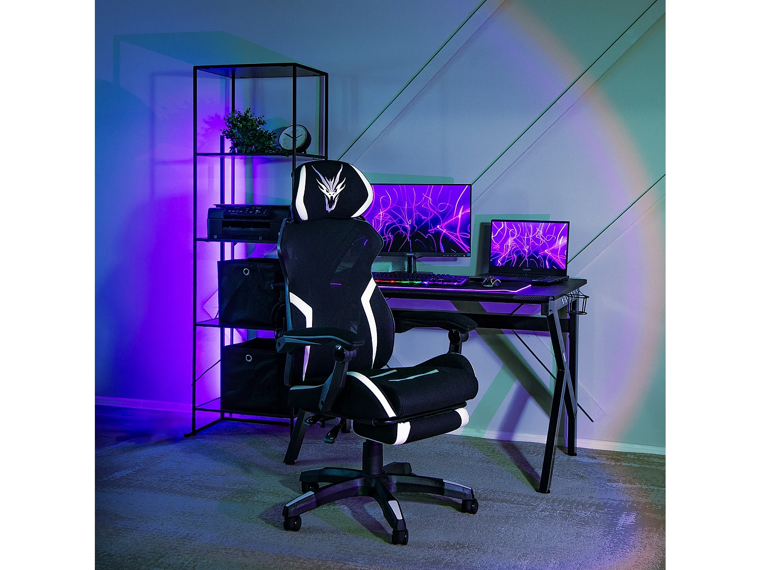 Chaise pivotante de jeu MAXIMO Noir/Blanc
