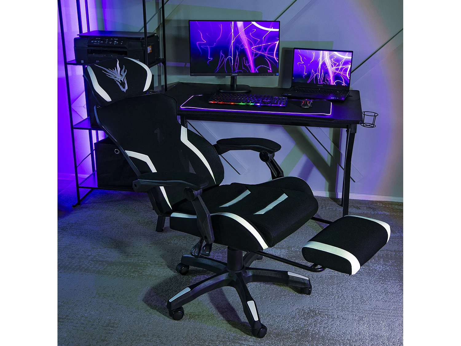 Chaise pivotante de jeu MAXIMO Noir/Blanc