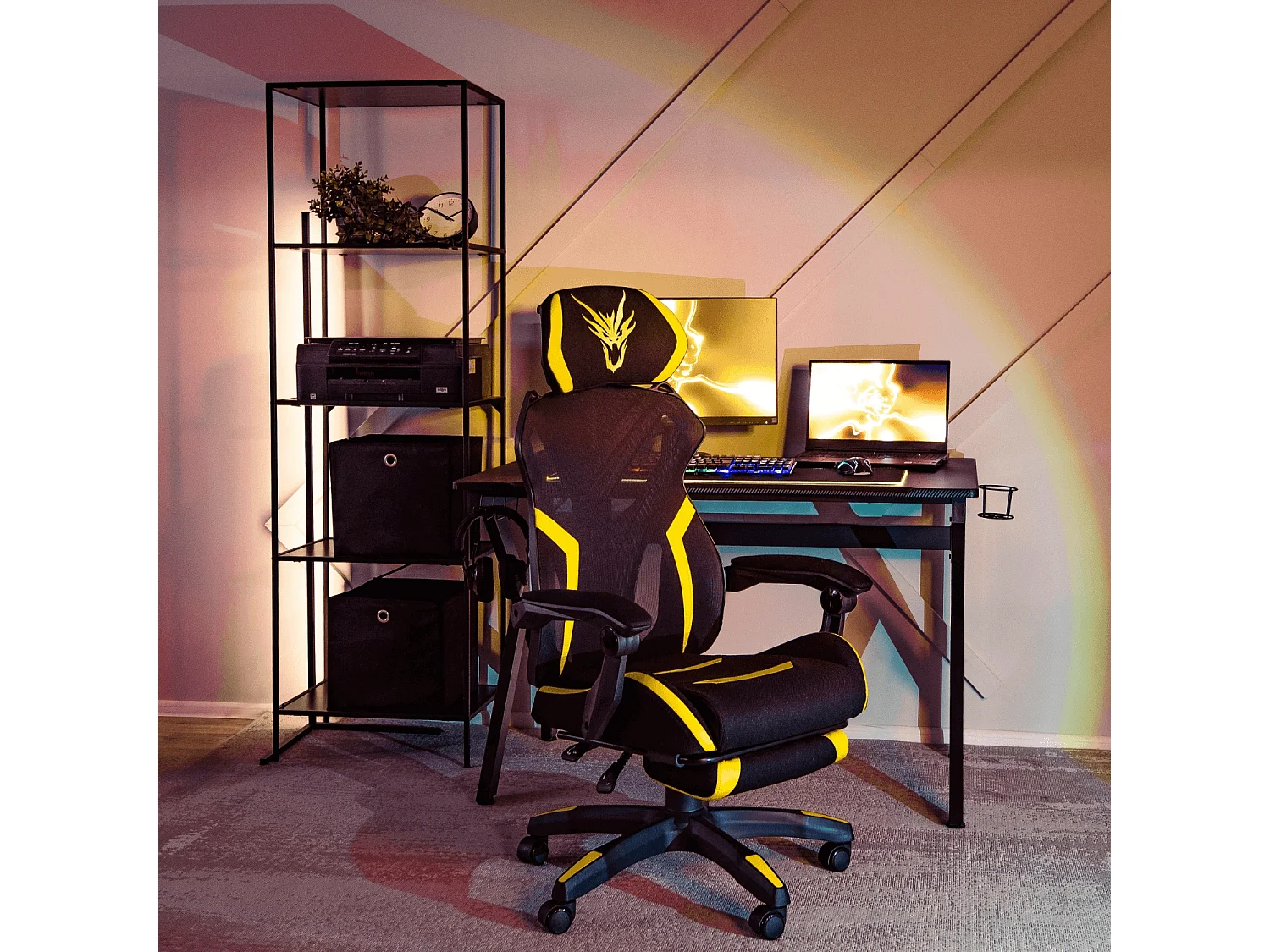 Chaise pivotante de gaming MAXIMO Noir/Jaune