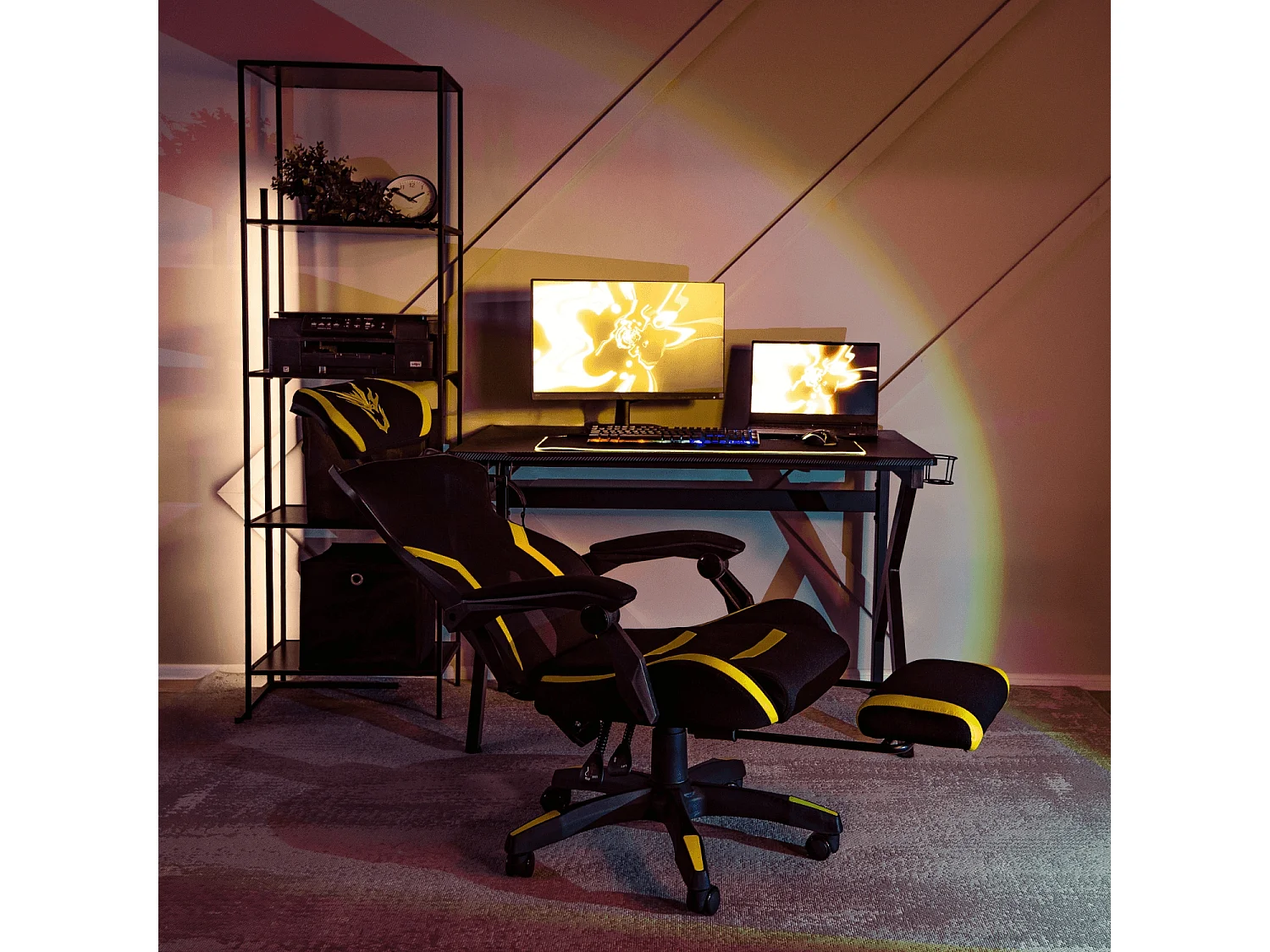 Chaise pivotante de gaming MAXIMO Noir/Jaune