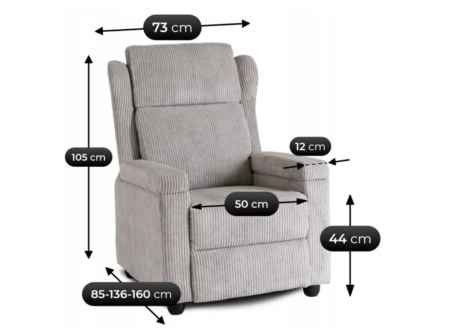 Sofá-Cama Poltrona SPENCER Veludo Cotelê Cinza