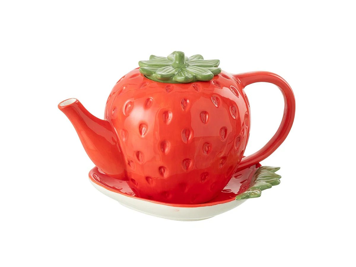 Théière Avec Plateau "Fraise" 21cm Rouge