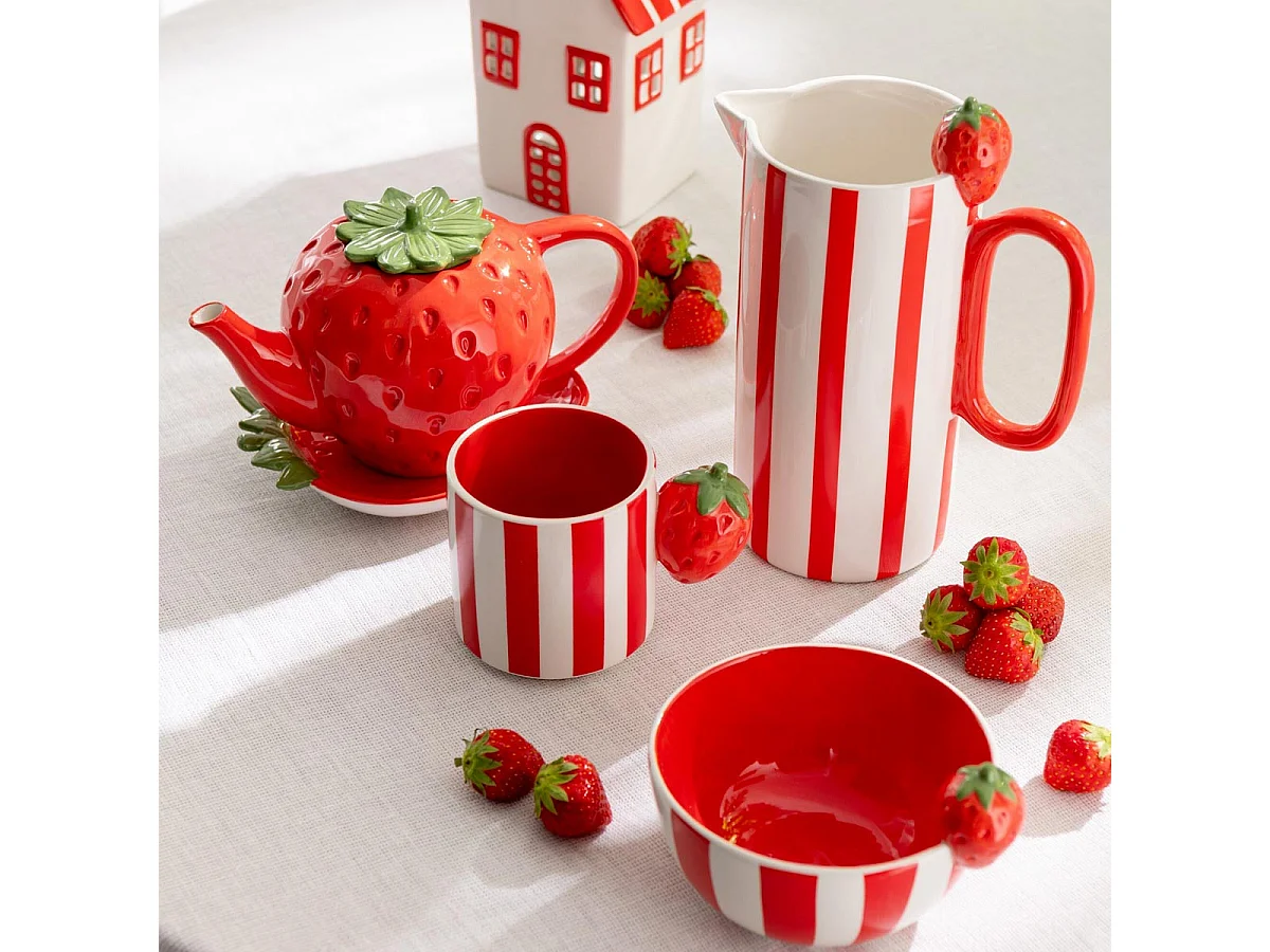 Théière Avec Plateau "Fraise" 21cm Rouge