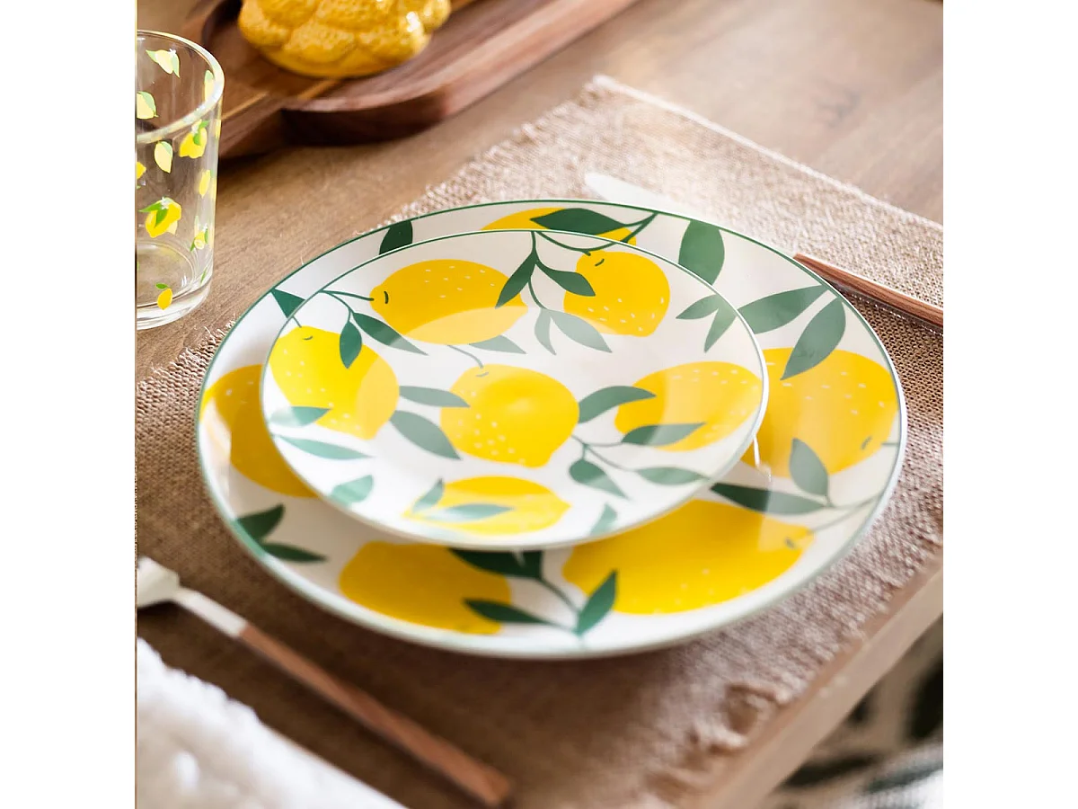 Lot de 6 Assiettes Plates "Citrons" 26cm Multicolore
