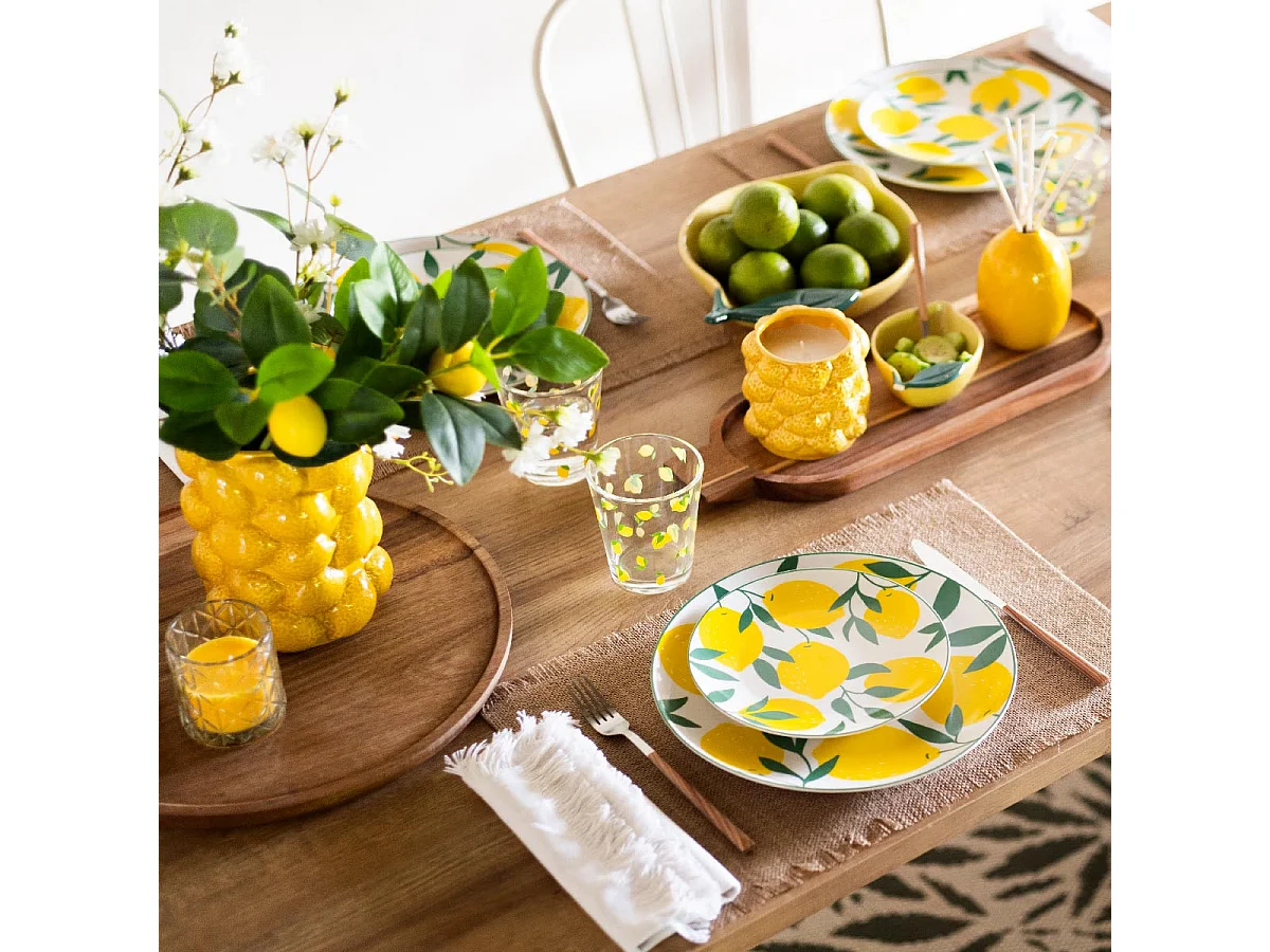 Lot de 6 Assiettes Plates "Citrons" 26cm Multicolore