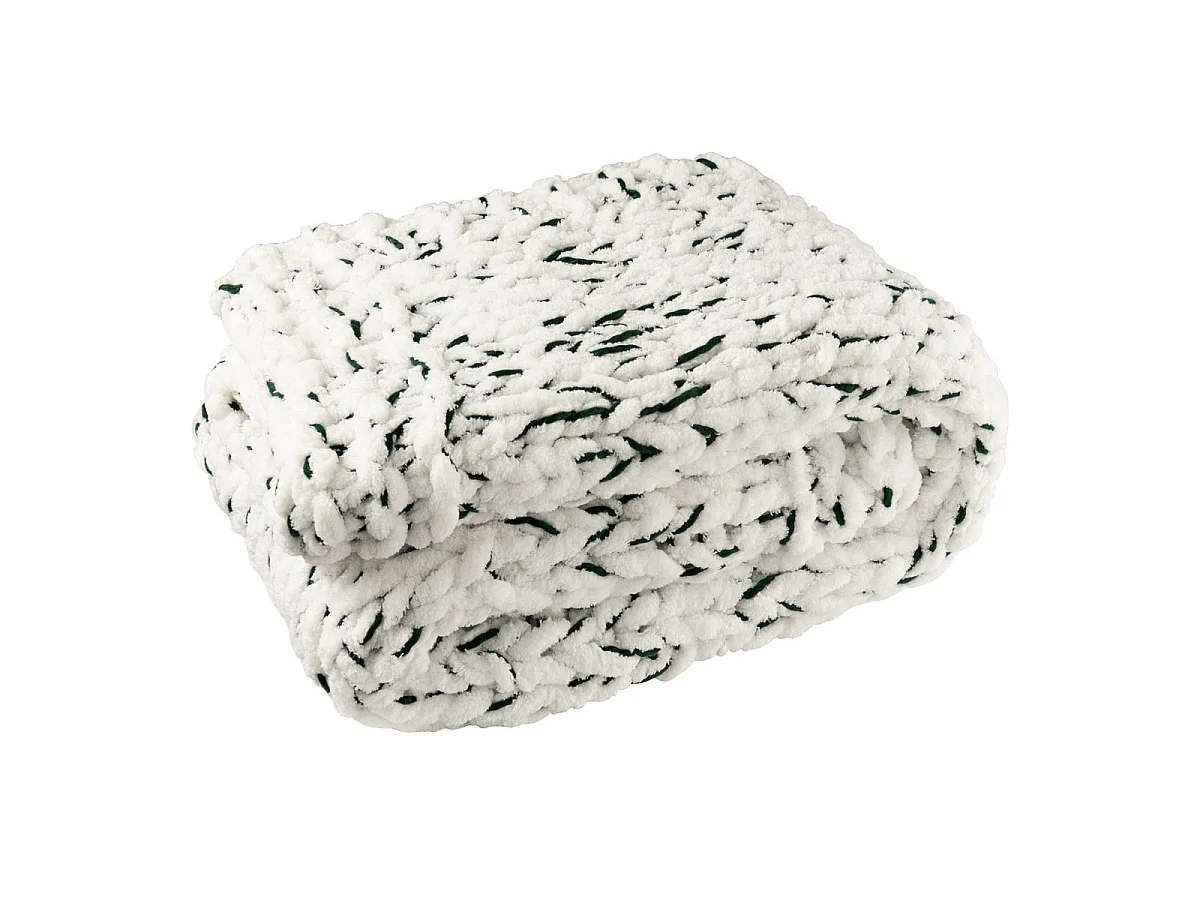 Plaid Tricoté "Efrain" 130x170cm Blanc & Vert Foncé