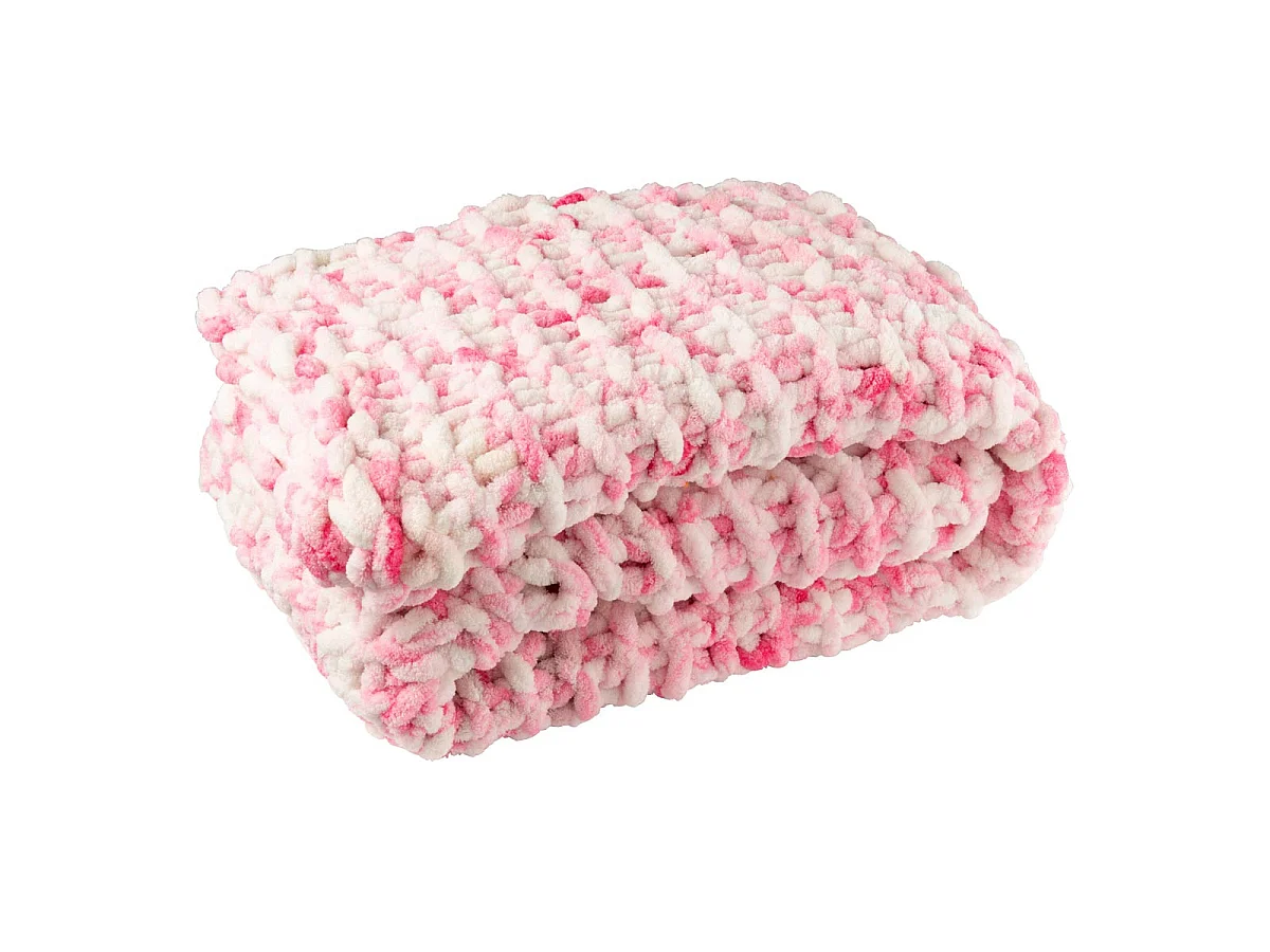 Plaid Tricoté "Efrain" 130x170cm Rose & Blanc