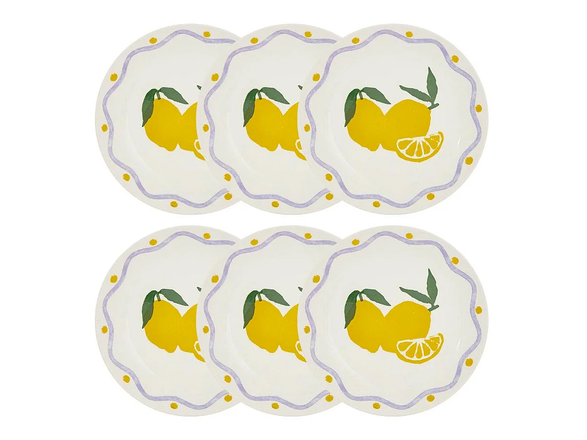 Lot de 6 Assiettes à Dessert "Citron" 19cm Multicolore