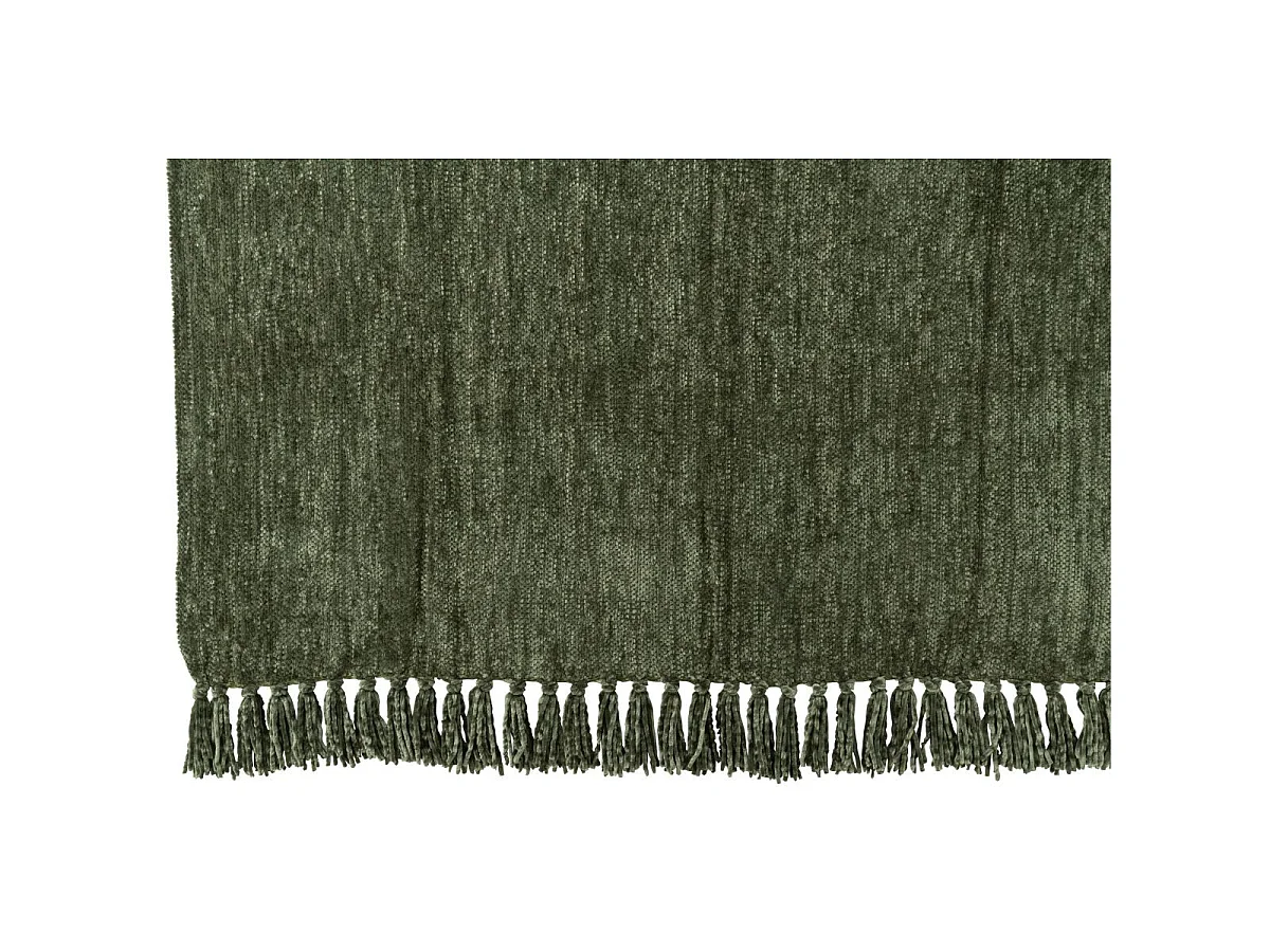 Plaid à Franges "Chenille" 130x170cm Vert Foncé