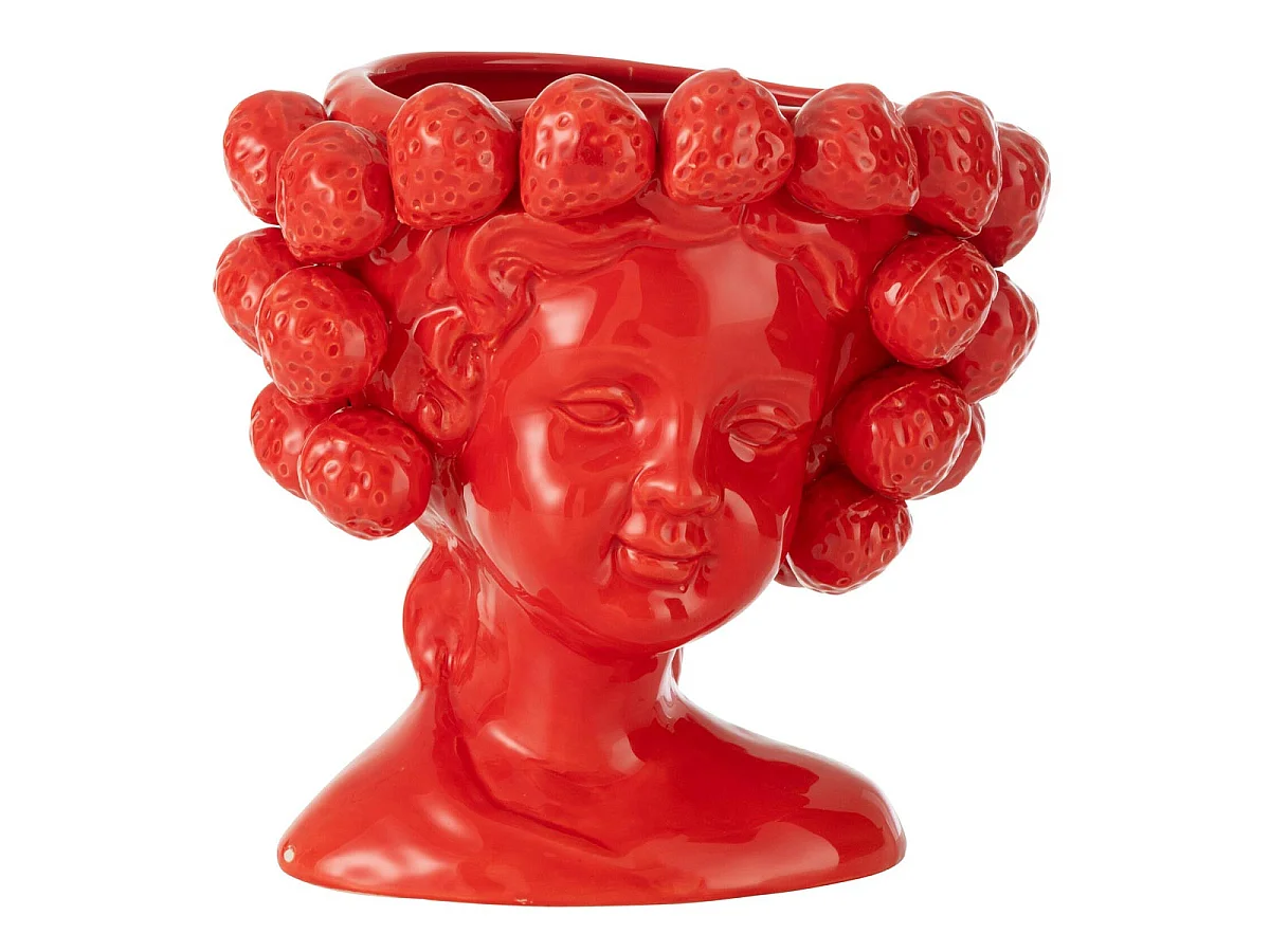 Cache-Pot en Céramique "Fille Fraise" 20cm Rouge