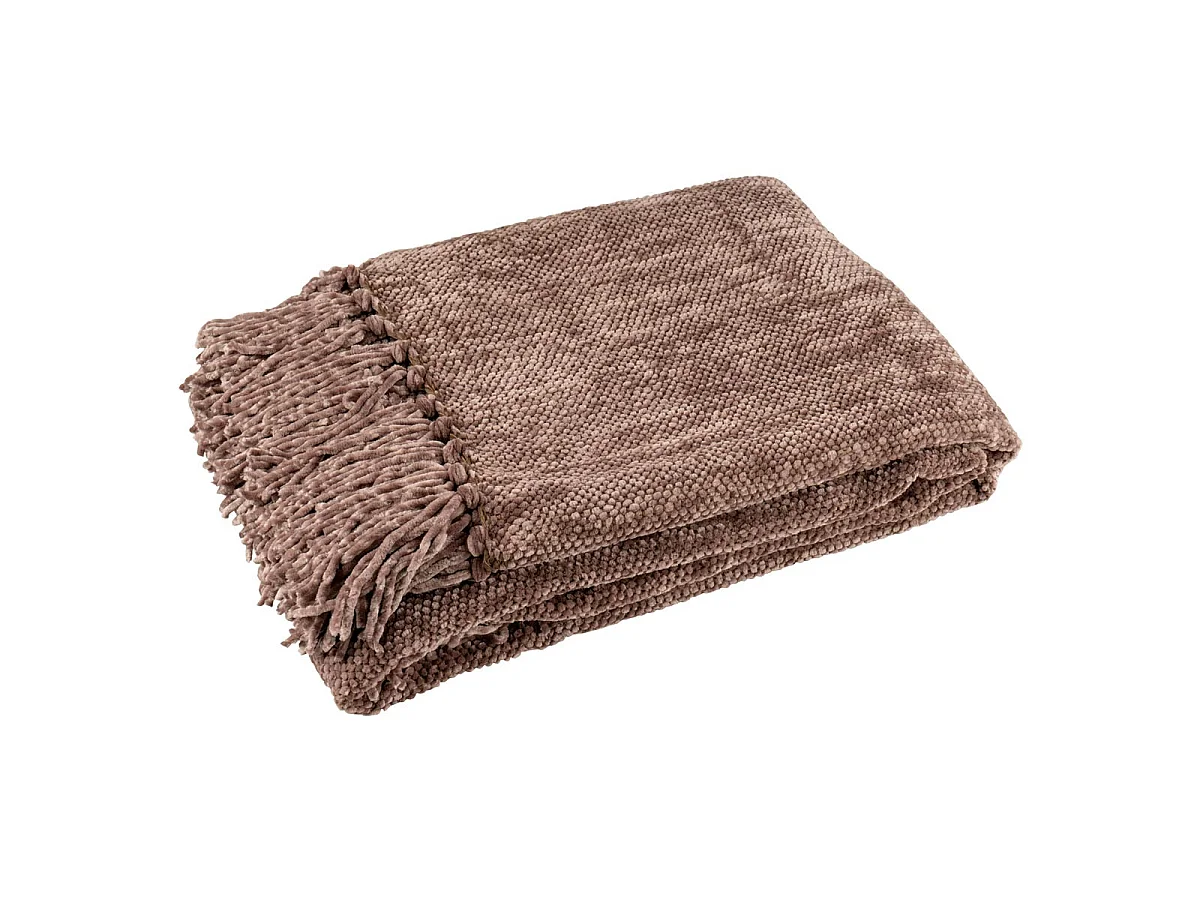Plaid à Franges "Chenille" 130x170cm Marron Foncé