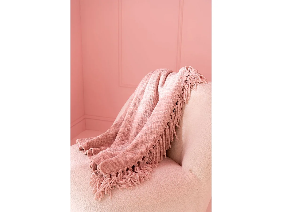 Plaid à Franges "Chenille" 130x170cm Rose Clair