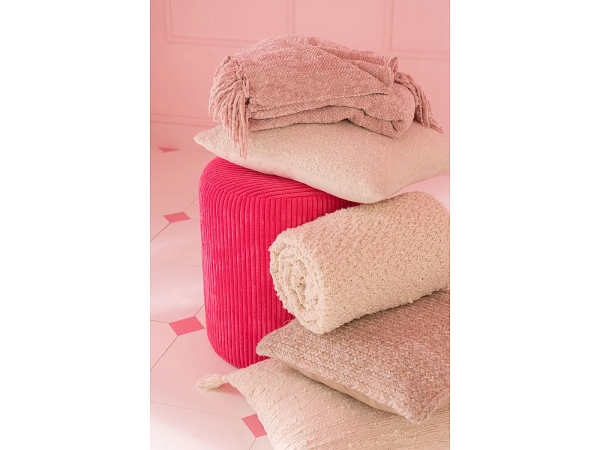 Plaid à Franges "Chenille" 130x170cm Rose Clair