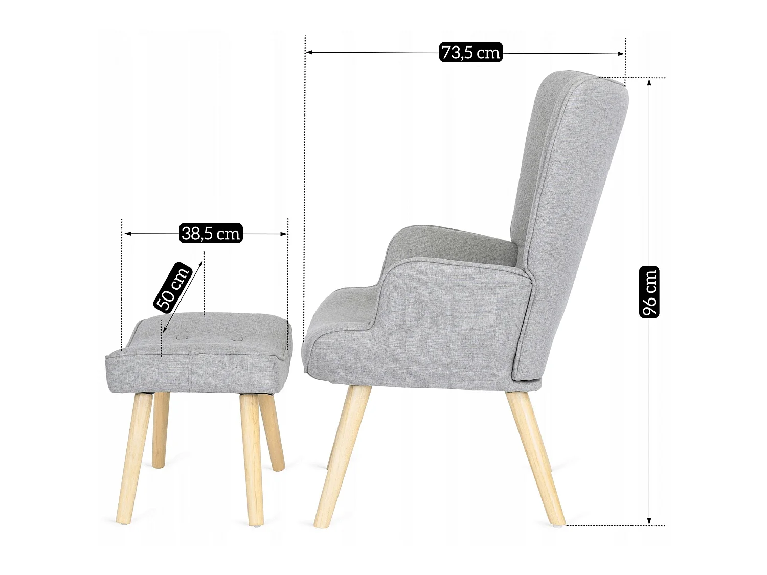 Lænestol med pouffe LOZANO 2 Grå