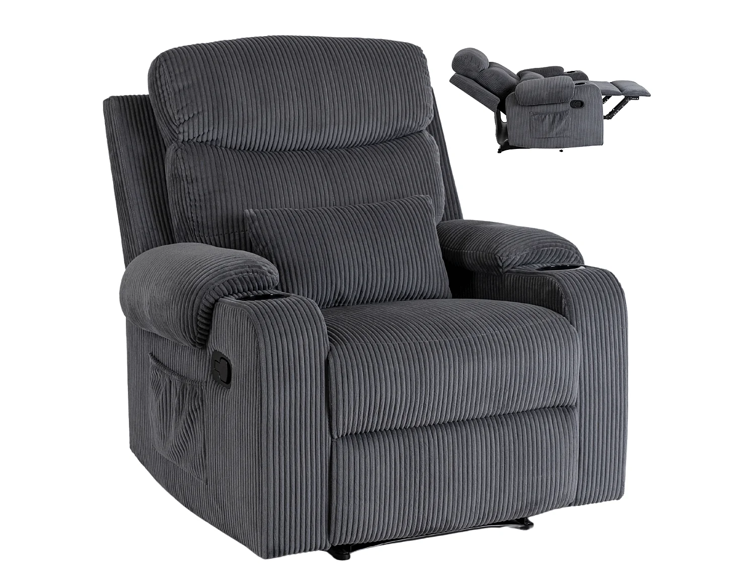 Fauteuil lounge TORRES en velours côtelé gris