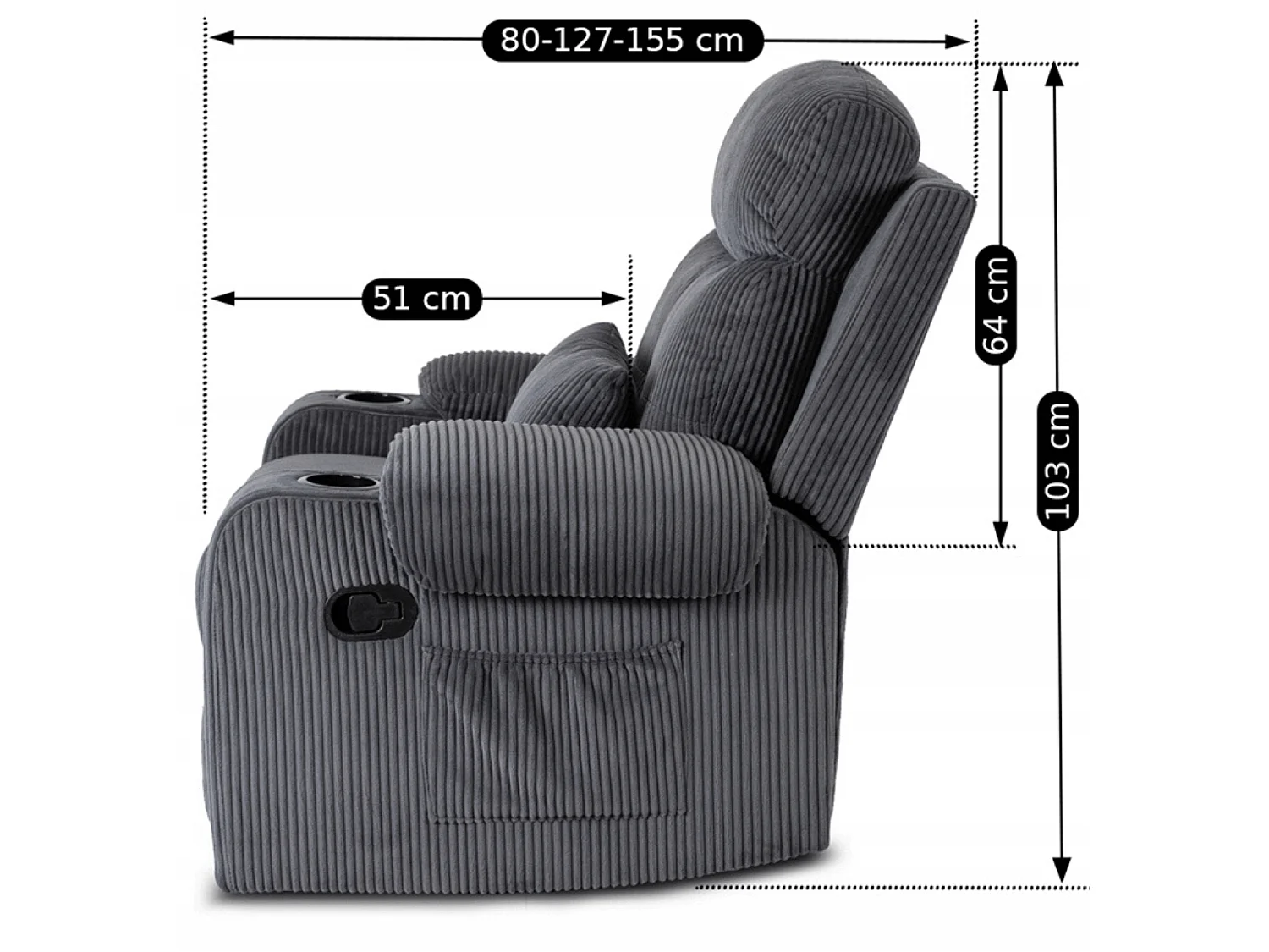 Fauteuil lounge TORRES en velours côtelé gris