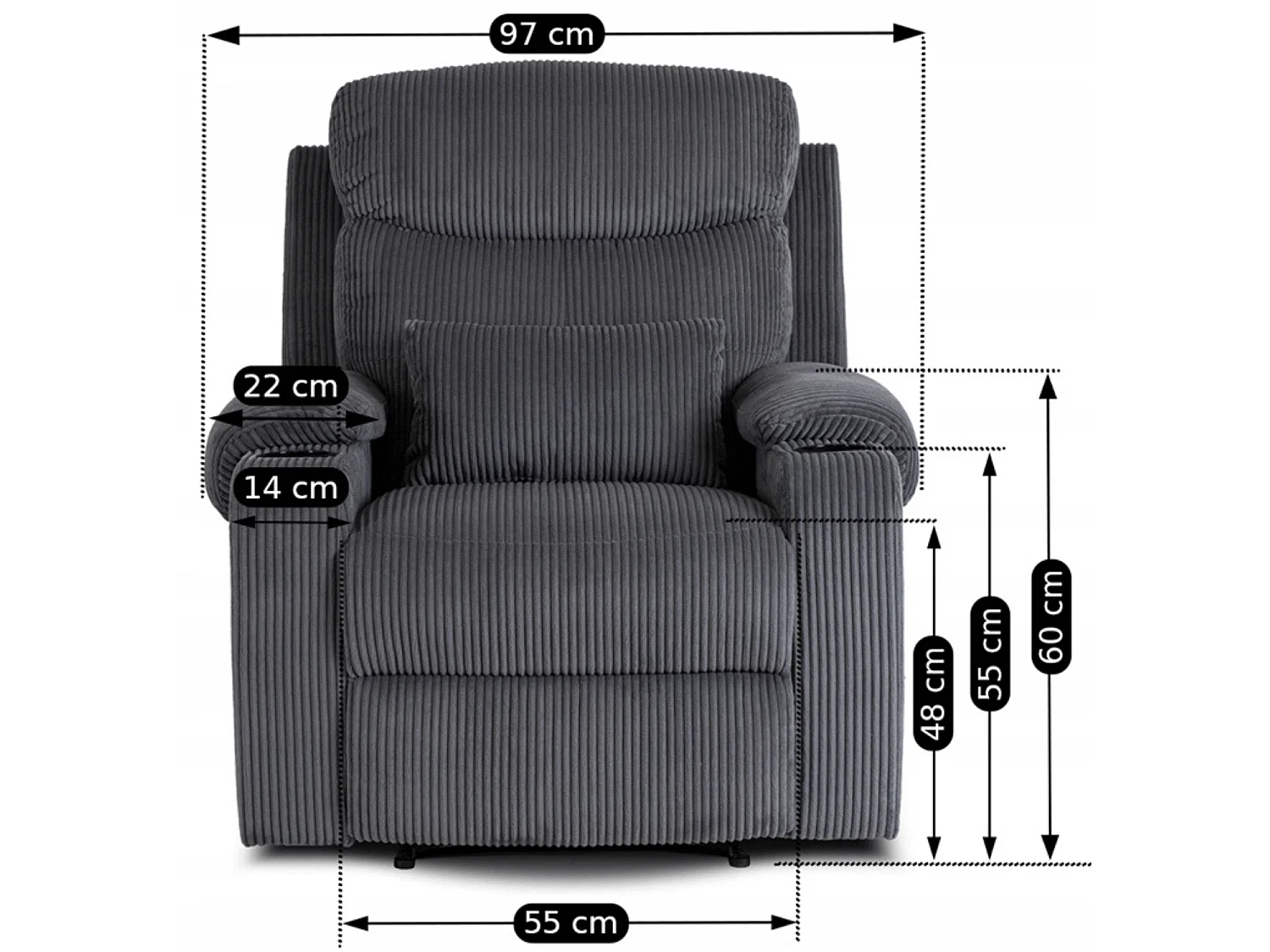 Fauteuil lounge TORRES en velours côtelé gris