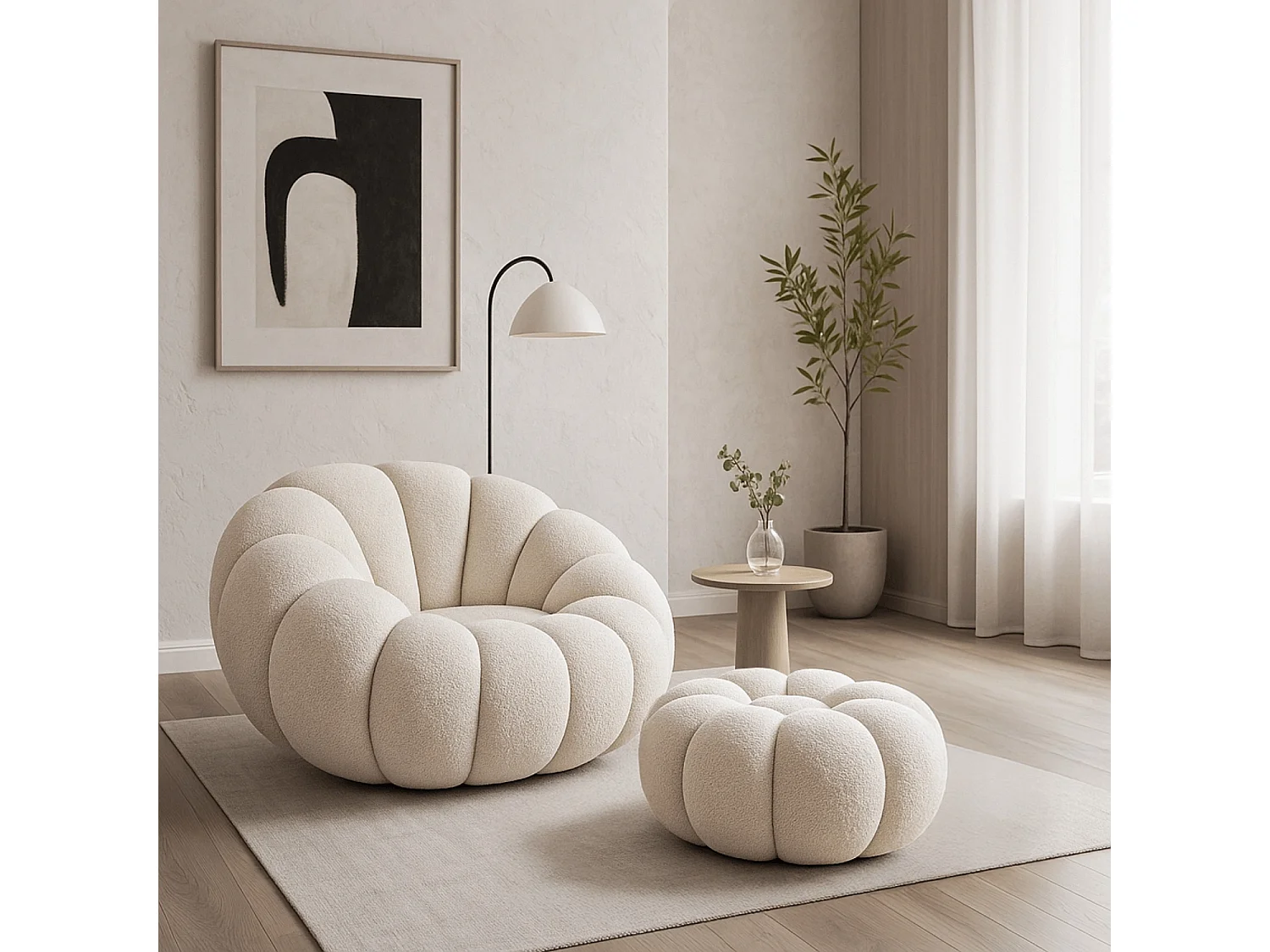 Fauteuil lounge avec crème pouffe PETTIT