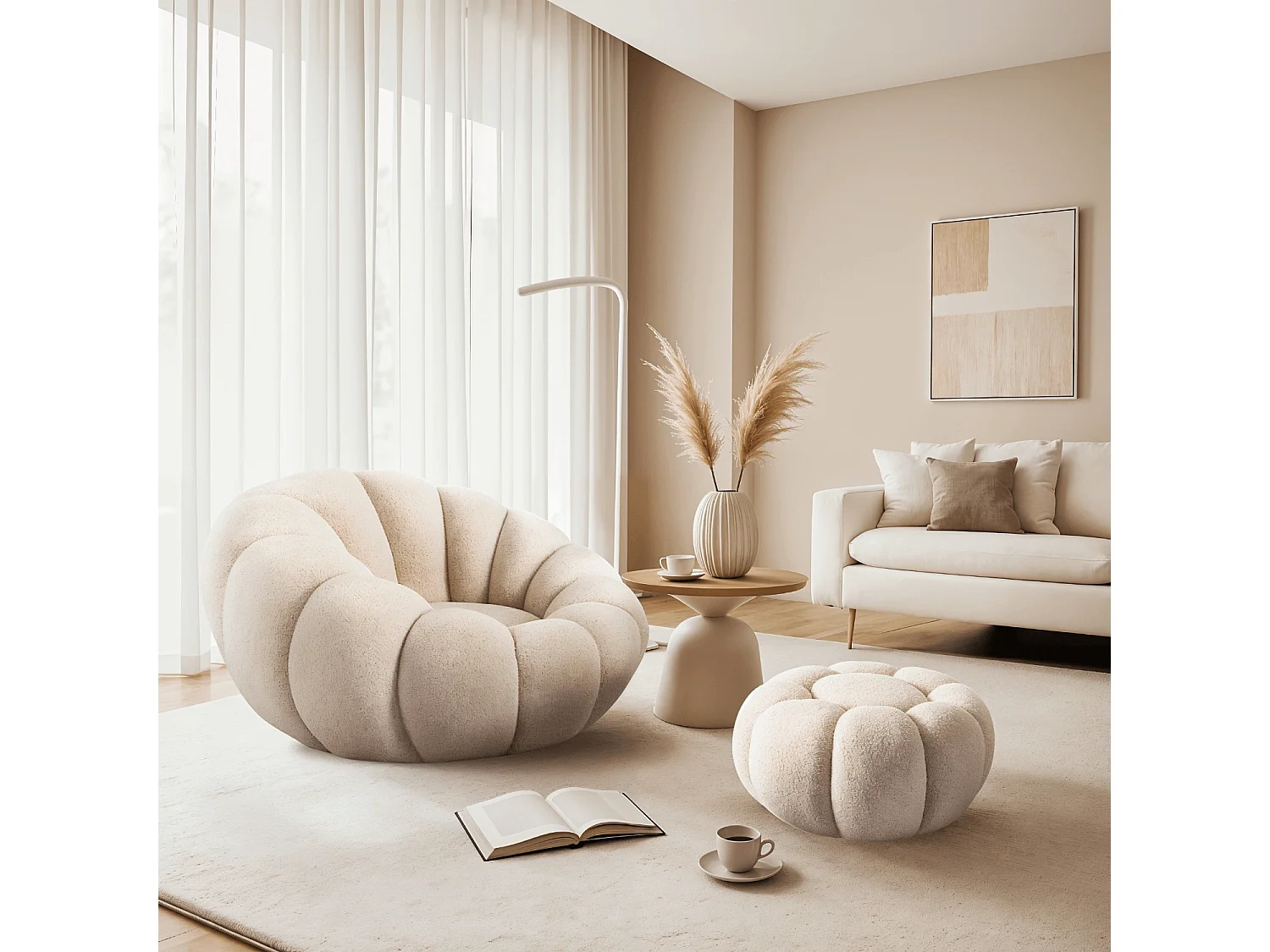 Fauteuil lounge avec pouffe PETTIT Beige