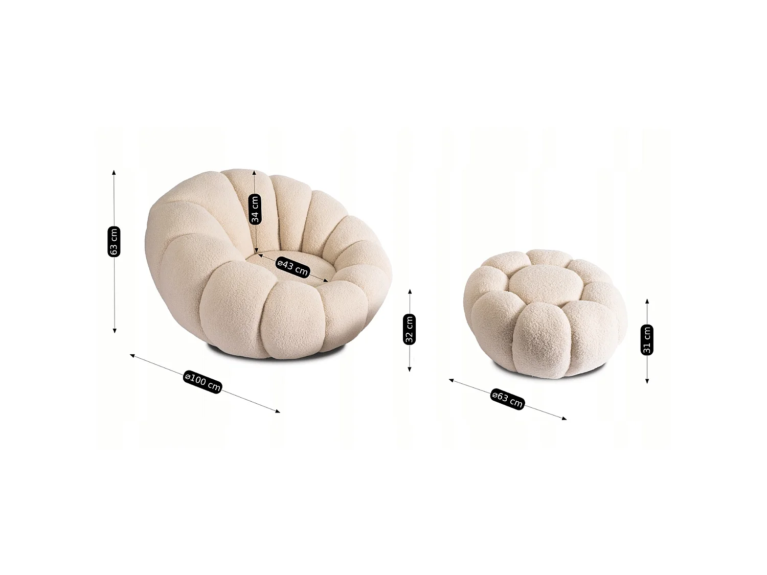 Fauteuil lounge avec pouffe PETTIT Beige