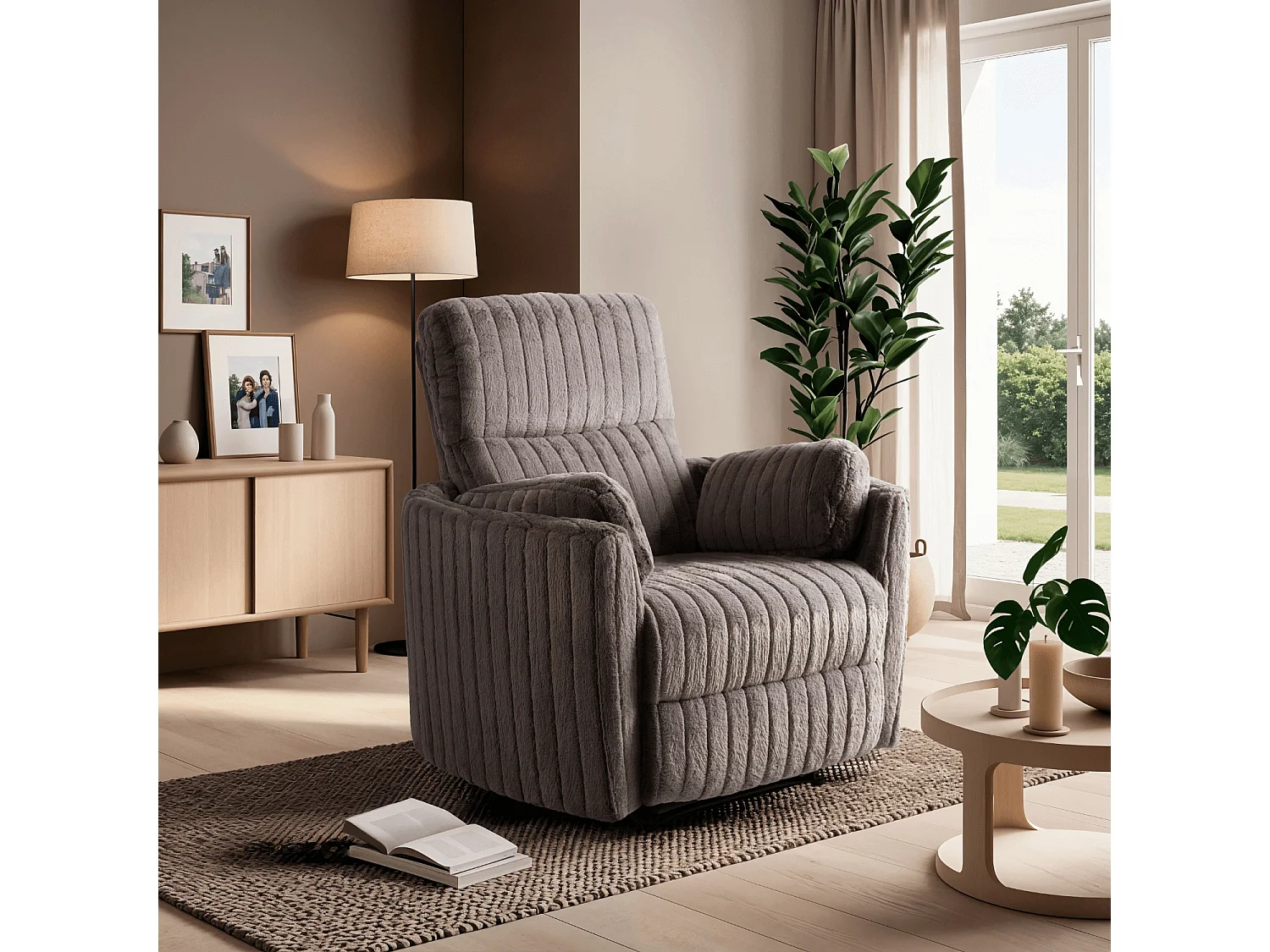 Chaise lounge RAUL en velours côtelé gris