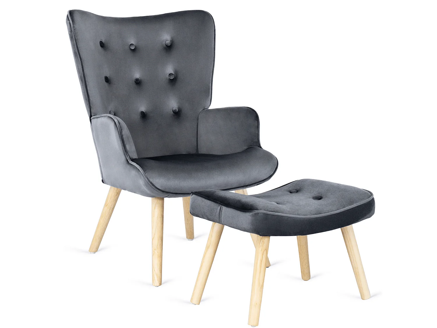 Lænestol med pouffe LOZANO Grey Velour