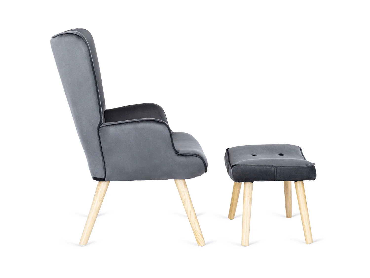 Lænestol med pouffe LOZANO Grey Velour