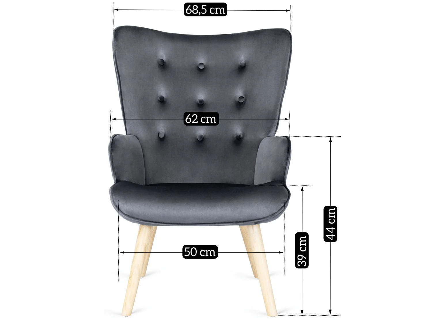 Lænestol med pouffe LOZANO Grey Velour