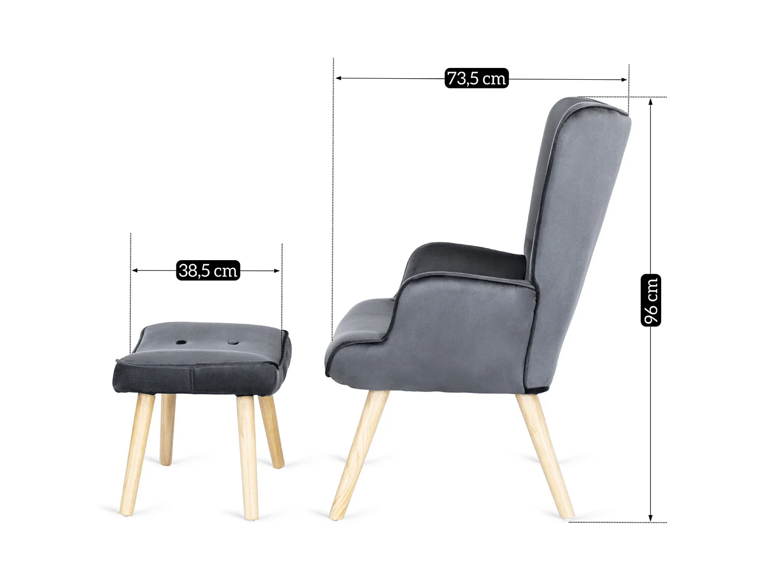 Lænestol med pouffe LOZANO Grey Velour